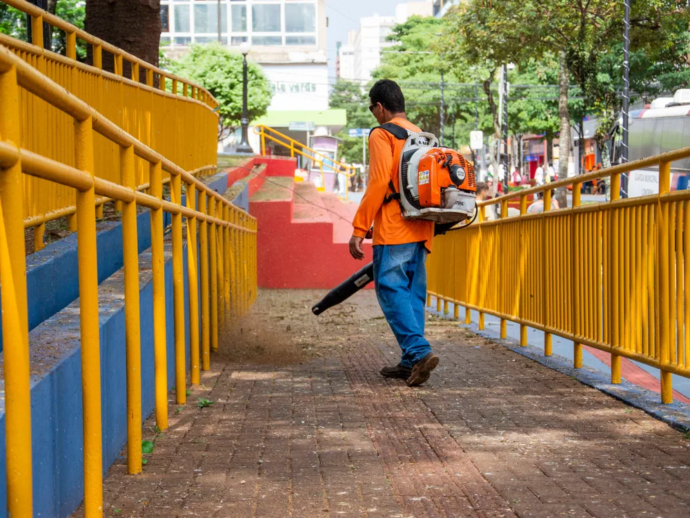 Commercial sidewalk and entry cleaned before opening in Downtown Jacksonville, Florida