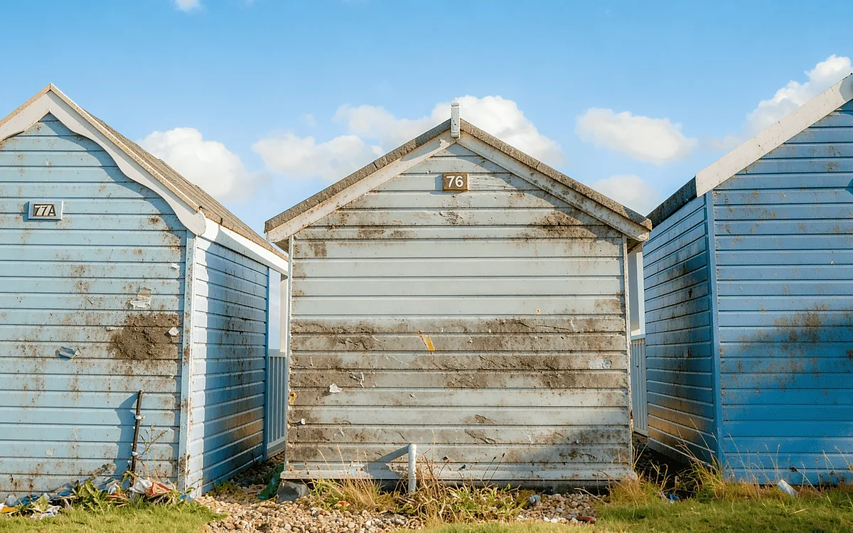Painted timber cladding heavily stained with algae, mildew and dirt before soft washing